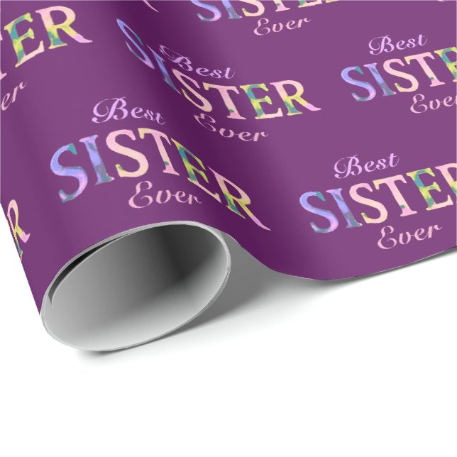 Best Sister Ever Patterned Purple Wrapping Paper (Roll Corner)