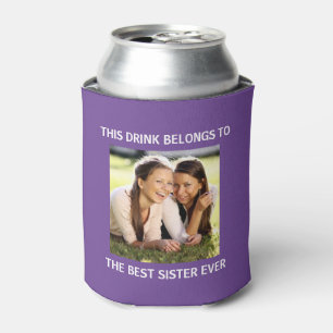 Best Sister Ever Personalised Photo Purple Can Cooler