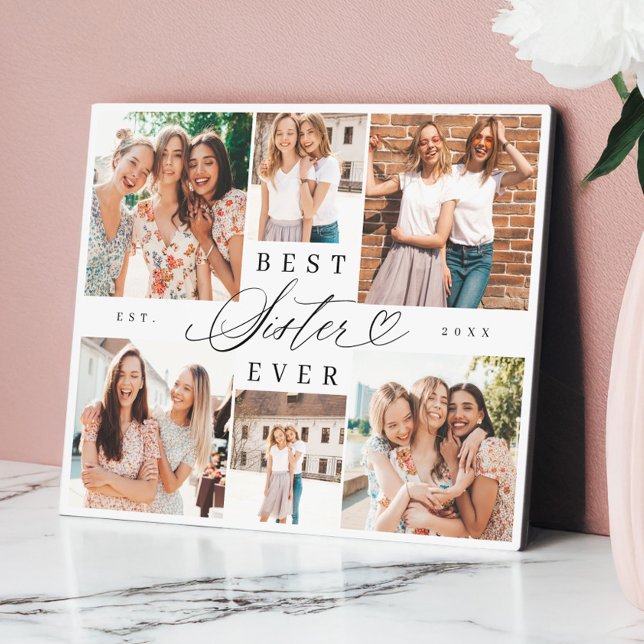 Best Sister Ever Sister Script Heart Photo Collage Plaque (Best Sister Ever Sister Script Heart Photo Collage Plaque)