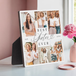 Best Sister Ever Sister Script Heart Photo Collage Plaque