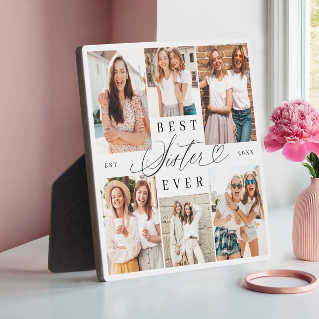Best Sister Ever Sister Script Heart Photo Collage Plaque (Best Sister Ever Sister Script Heart Photo Collage Plaque)