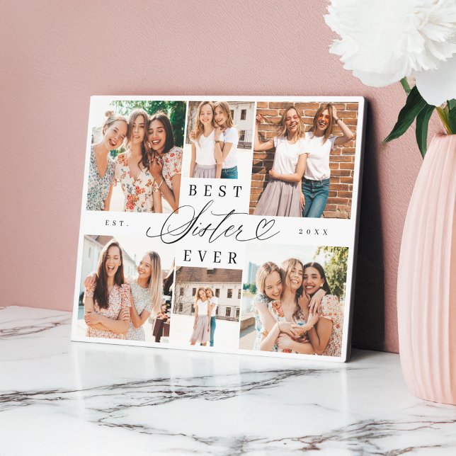 Best Sister Ever Sister Script Heart Photo Collage Plaque (Best Sister Ever Sister Script Heart Photo Collage Plaque)