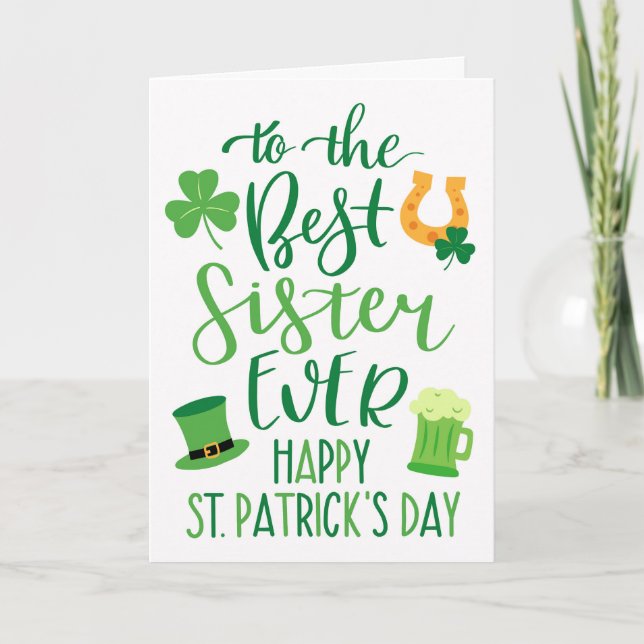Best Sister Ever St Patrick's Day Typography Card (Front)
