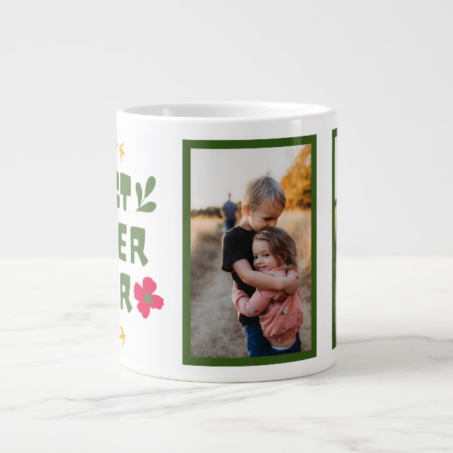 'Best Sister Ever'Yellow Green modern illustrative Large Coffee Mug (Front)