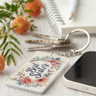 Best Sister Flower Frame Key Ring