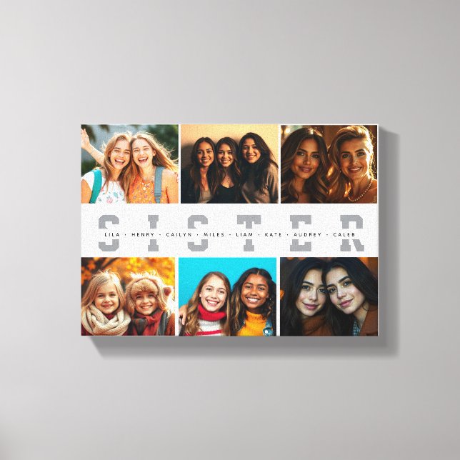 Best Sister Script Collage Photo & Names Canvas Print (Front)