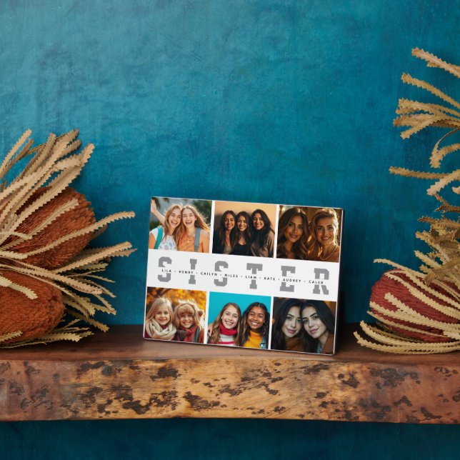 Best Sister Script Collage Photo & Names Plaque (Side)