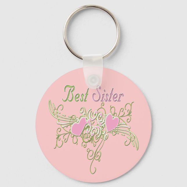 Best Sister Swirling Hearts Key Ring (Front)