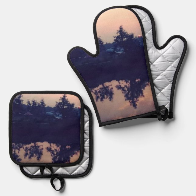 Best Solid Colour Silver Quilted Heat Protection  Oven Mitt & Pot Holder Set (Front/Back)