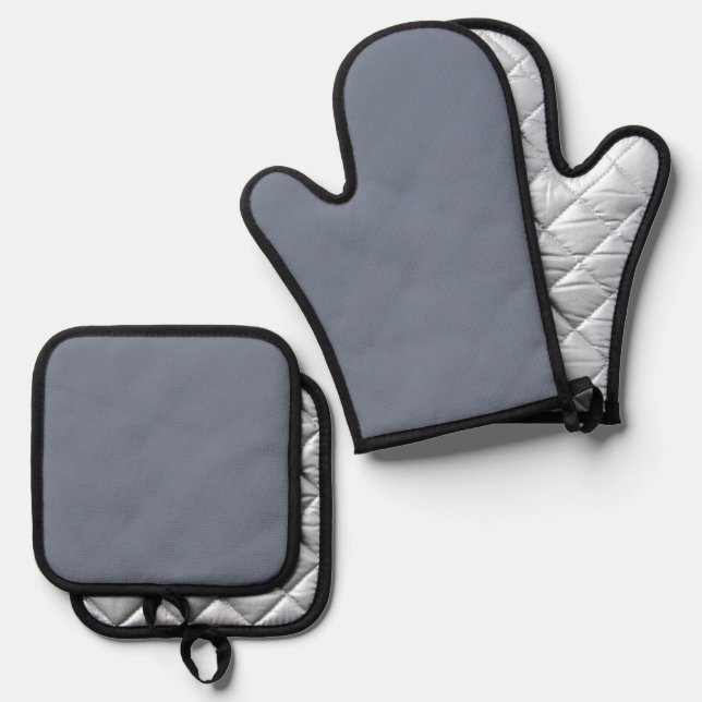 Best Solid Colour Silver Quilted Heat Protection  Oven Mitt & Pot Holder Set (Front/Back)
