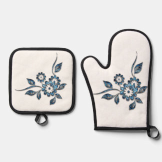 Best Solid Colour Silver Quilted Heat Protection Oven Mitt & Pot Holder Set