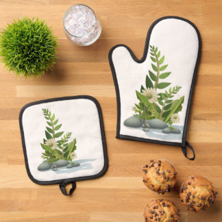 Best Solid Colour Silver Quilted Heat Protection Oven Mitt & Pot Holder Set