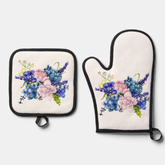 Best Solid Colour Silver Quilted Heat Protection Oven Mitt & Pot Holder Set