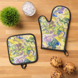 Best Solid Colour Silver Quilted Heat Protection Oven Mitt & Pot Holder Set