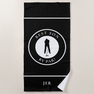 Best Son By Par Monogram Golfer Sports Pro Black  Beach Towel
