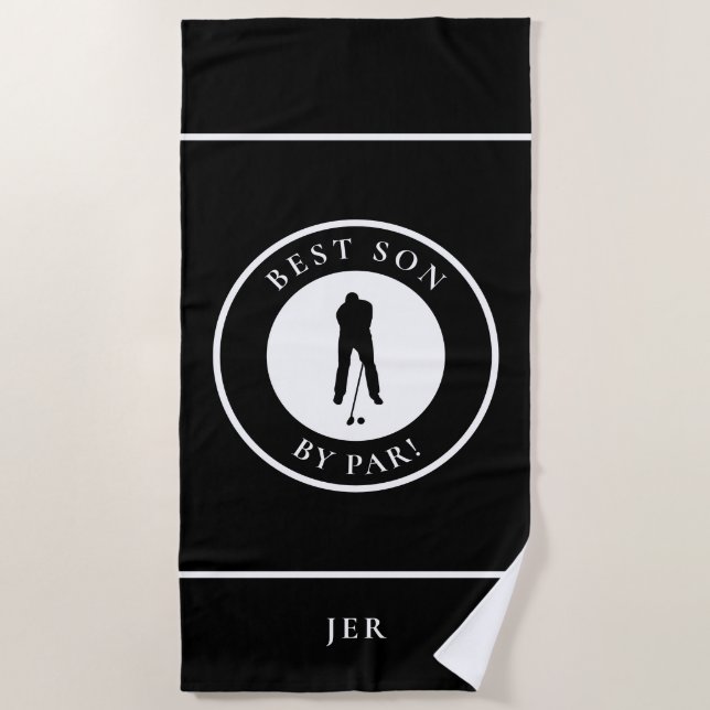 Best Son By Par Monogram Golfer Sports Pro Black  Beach Towel (Front)