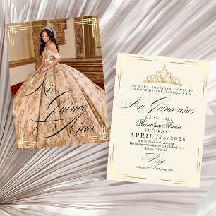 Best Spanish Mis Quince años Script Gold Beige  Invitation