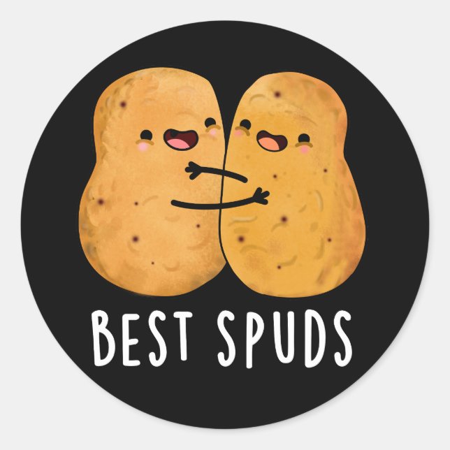 Best Spuds Funny Best Buddies Potato Pun Dark BG Classic Round Sticker (Front)
