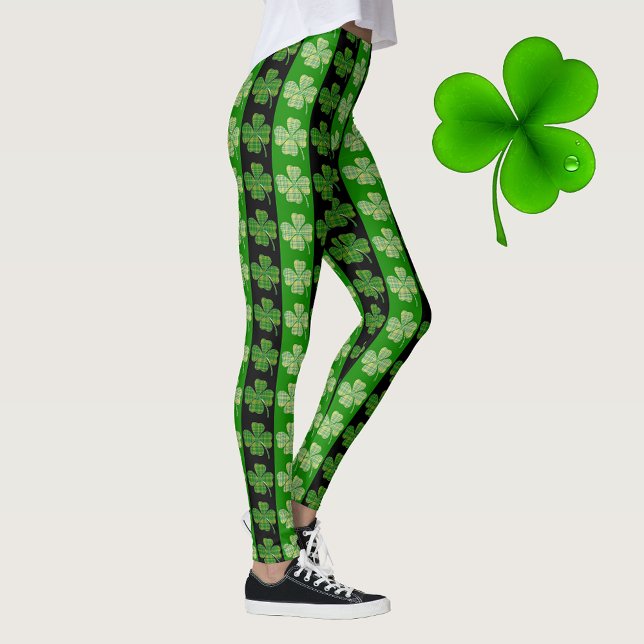 Best St. Patrick's Day Green Plaid Clover Stripes Leggings (Creator Uploaded)