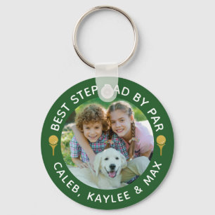 BEST STEP DAD BY PAR Photo Golfer Green Key Ring