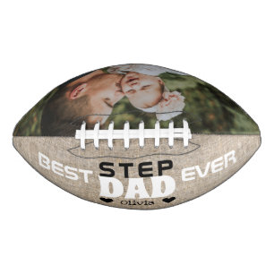 Best Step Dad Ever Custom Photo Rustic Burlap Football