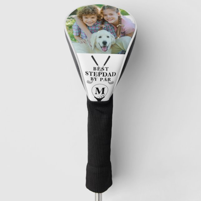 BEST STEPDAD BY PAR Photo Monogram Black White Golf Head Cover (Front)