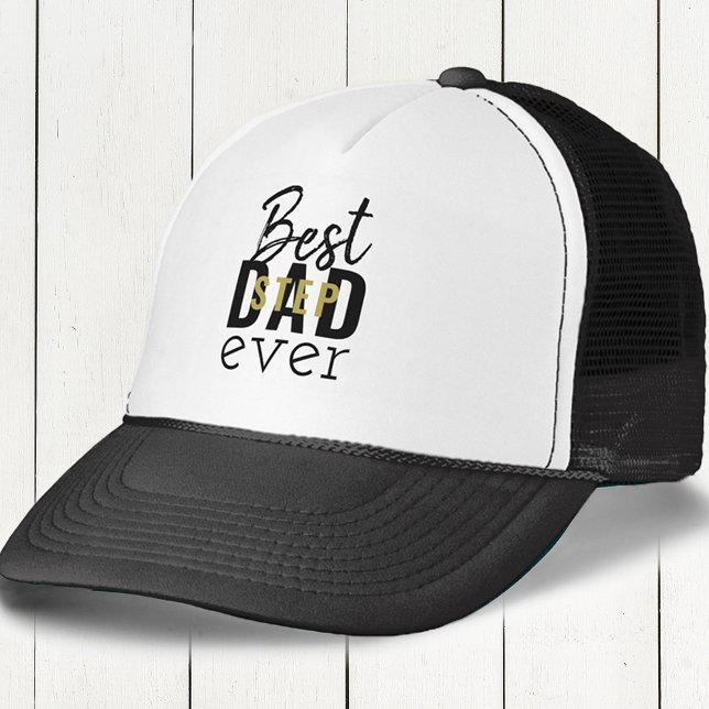 Best Stepdad Ever Black and Gold Typography Trucker Hat (Creator Uploaded)