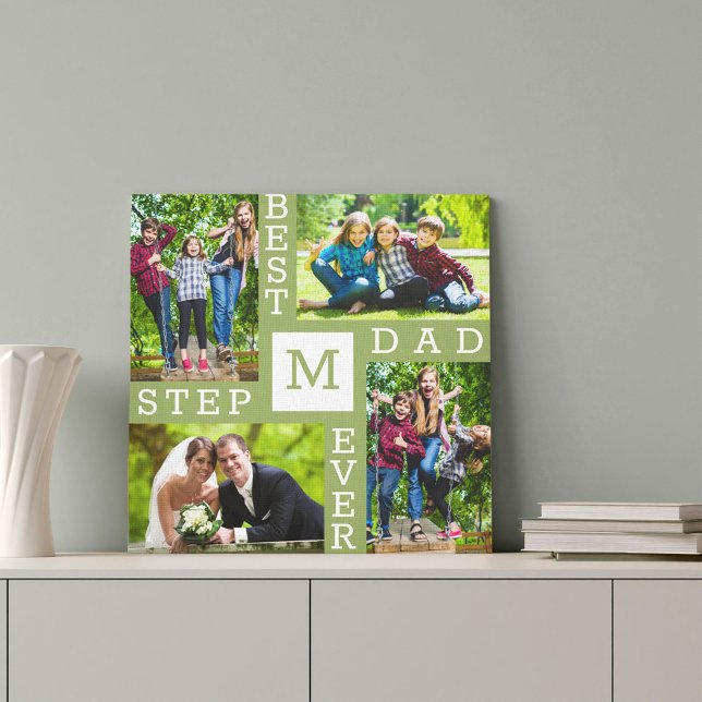 Best Stepdad Ever Moss Green 4 Photo Collage Canvas Print (Creator Uploaded)