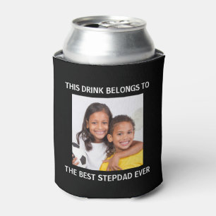 Best Stepdad Ever Personalised Photo Black Can Cooler