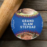 Best Stepdad Ever Personalised Photo Blue Baseball<br><div class="desc">Celebrate a baseball loving stepfather with this personalised "grand slam" blue baseball with white text. You can easily personalise with two photos (crop with the subject in the middle before uploading for best result), personalise the expression to "I Love You" or "We Love You, " whether he is called "Dad,...</div>