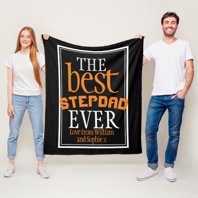 Best Stepdad Ever Typography Black Fleece Blanket (In Situ)