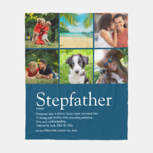 Best Stepfather, Stepdad Definition 6 Photo Blue Fleece Blanket