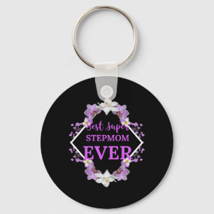 Best Super Stepmom Ever Violet Text with Violet Fl Key Ring