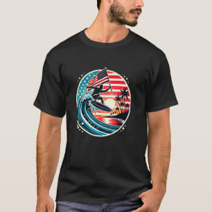 Best Surf Graphic American Flag Surfing Surfboard  T-Shirt