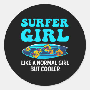 Best Surfing Art For Girls Women Beach Surfer Surf Classic Round Sticker