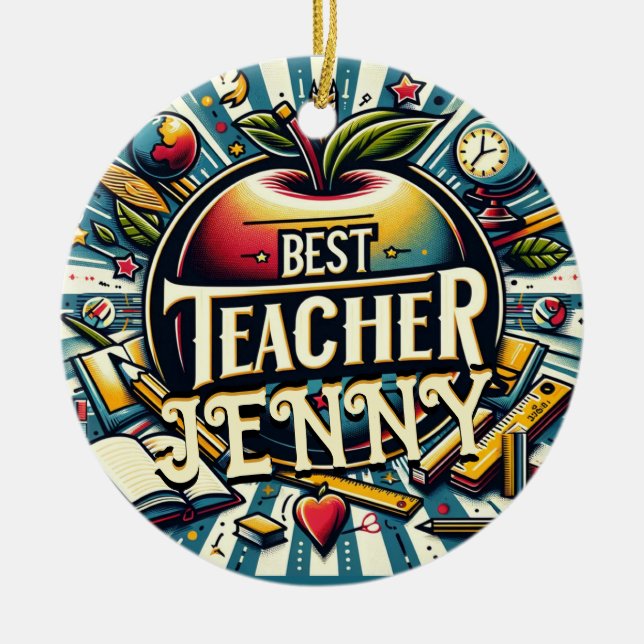 Best Teacher Add Name Gift Ceramic Tree Decoration (Front)