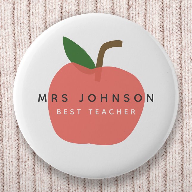 Best Teacher | Apple Cute Fun Modern Name Scandi 6 Cm Round Badge (Creator Uploaded)