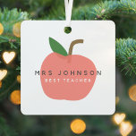 Best Teacher | Apple Cute Fun Modern Name Scandi Metal Tree Decoration<br><div class="desc">A simple, stylish, vibrant apple fruit graphic design christmas tree decoration in a fun, trendy, scandinavian minimalist style in shades or red pink and green which can be easily personalised with your teachers name by replacing "Mrs Johnson" and a tagline replacing "Best Teacher" to make a truly unique thank you...</div>