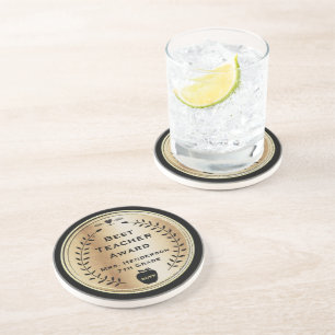 Best Teacher Award Gold with Black Coaster