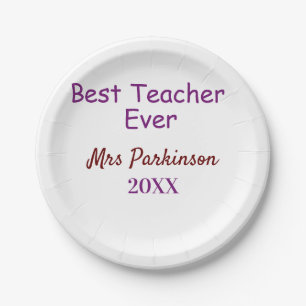 Best teacher ever add name date year simple school paper plate