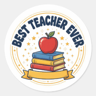 Best Teacher Ever Apple Retro Round Sticker