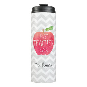 Best Teacher Ever Apple Watercolor Personalised Thermal Tumbler