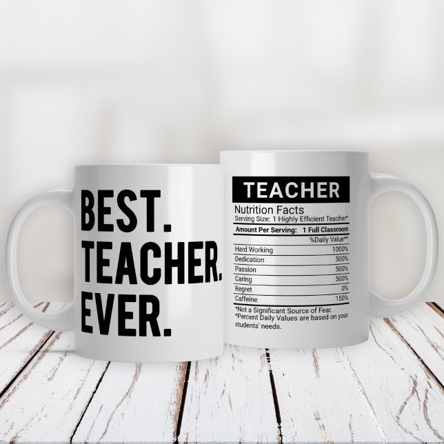 Best Teacher Ever Black + Editable Nutrition Fact, Large Coffee Mug (Creator Uploaded)