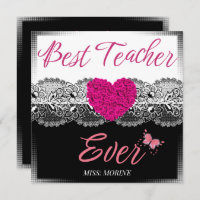 Best Teacher Ever Black & White with Pink Heart