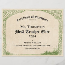 Best Teacher Ever Certificate of Excellence
