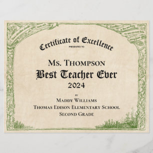 Best Teacher Ever Certificate of Excellence