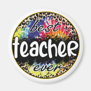 Best Teacher Ever – Colourful Leopard Print Magnet