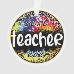 Best Teacher Ever – Colourful Leopard Print Ornament