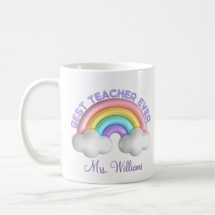 best teacher ever, colourful rainbow personalised coffee mug