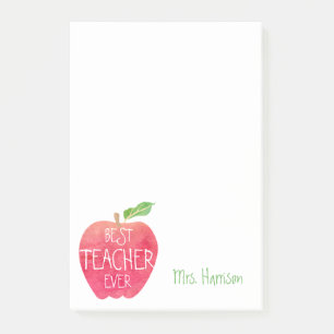 Best Teacher Ever Customised Red Apple Watercolor Post-it Notes